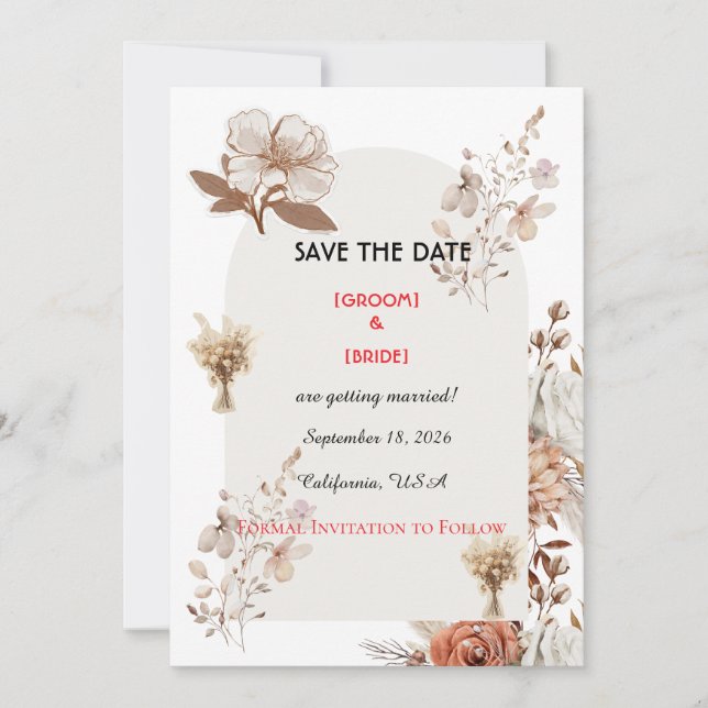 Neutral Boho Wedding Save The Date (Devant)