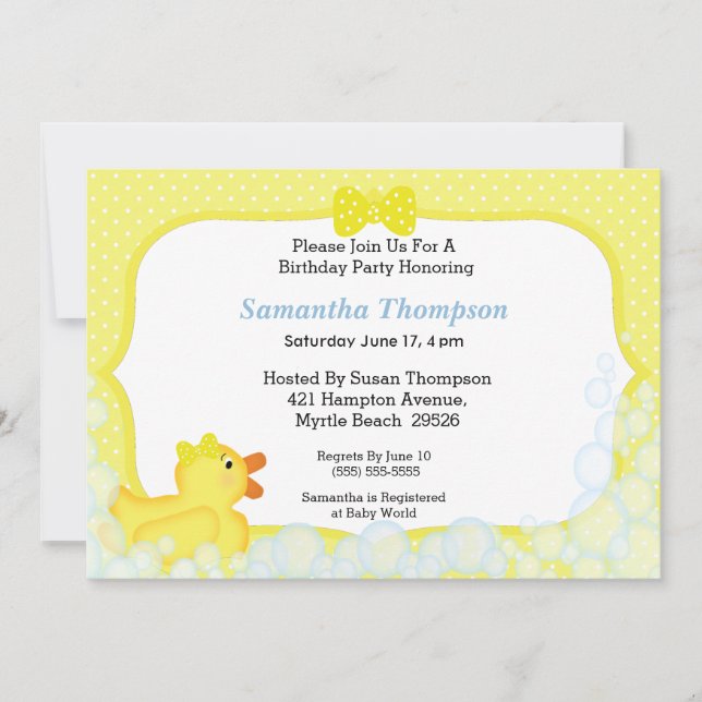 Neutral Caoutchouc Ducky Anniversaire Invitations  (Devant)