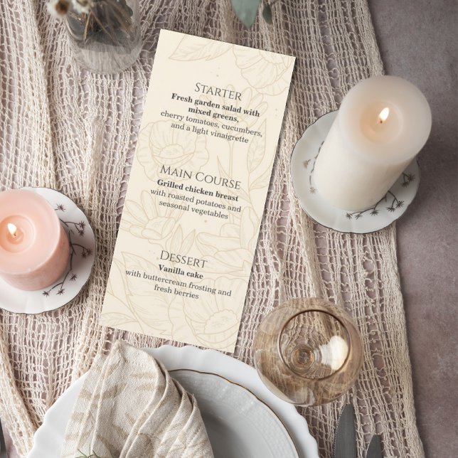 Neutral Floral Wedding Menu Card (Créateur téléchargé)