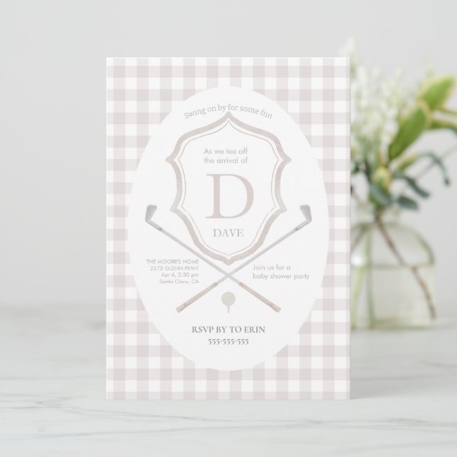 Neutral Golf club baby shower Invitation (Debout devant)