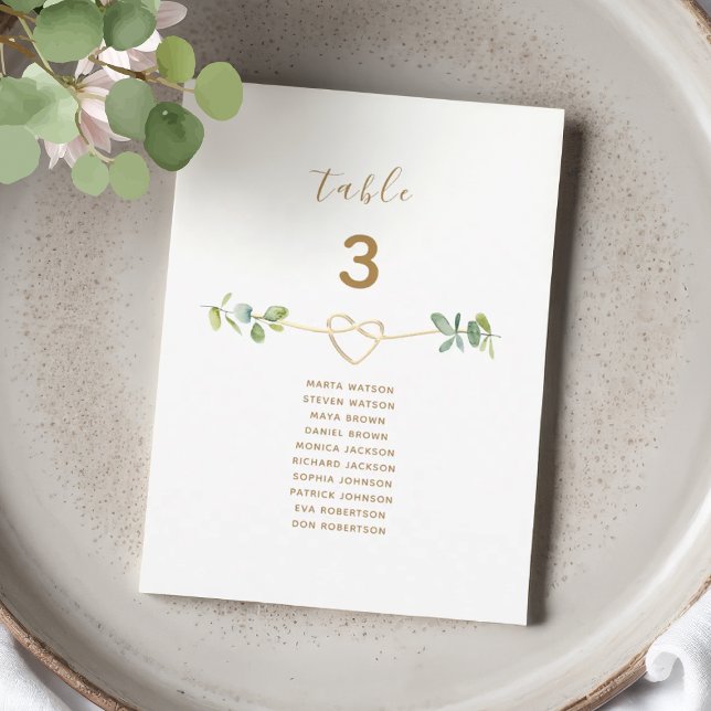 Neutral Greenery Gold Heart Wedding Seating Chart (Créateur téléchargé)