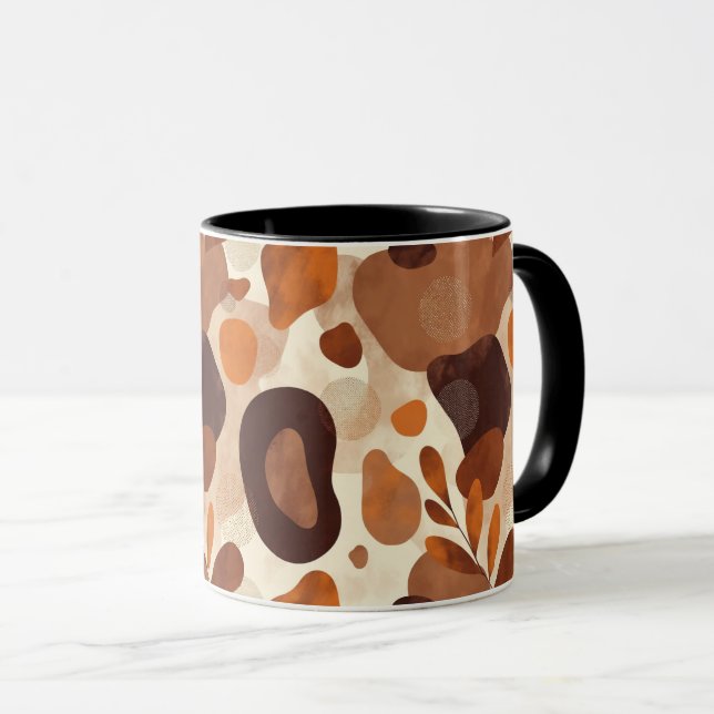 Neutral Leaves & Shapes Mug – Artistic Boho Patter (Devant droit)