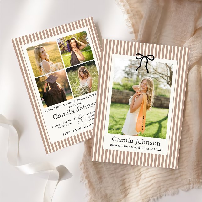 Neutral Striped Graduation Invitation (Créateur téléchargé)