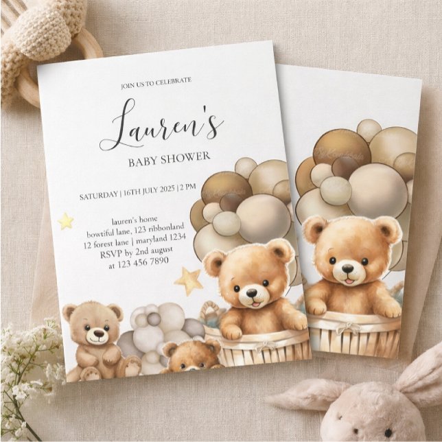 Neutral Teddy Bear Baby Shower Invitation (Créateur téléchargé)
