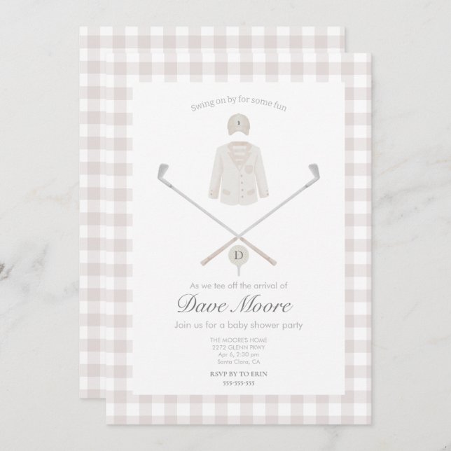 Neutre Beige Golf thème baby shower Invitation (Devant / Derrière)