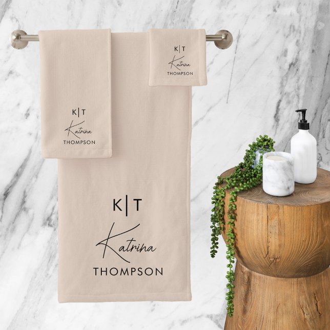 Neutre Beige moderne Signature Script Monogramme (Créateur téléchargé)