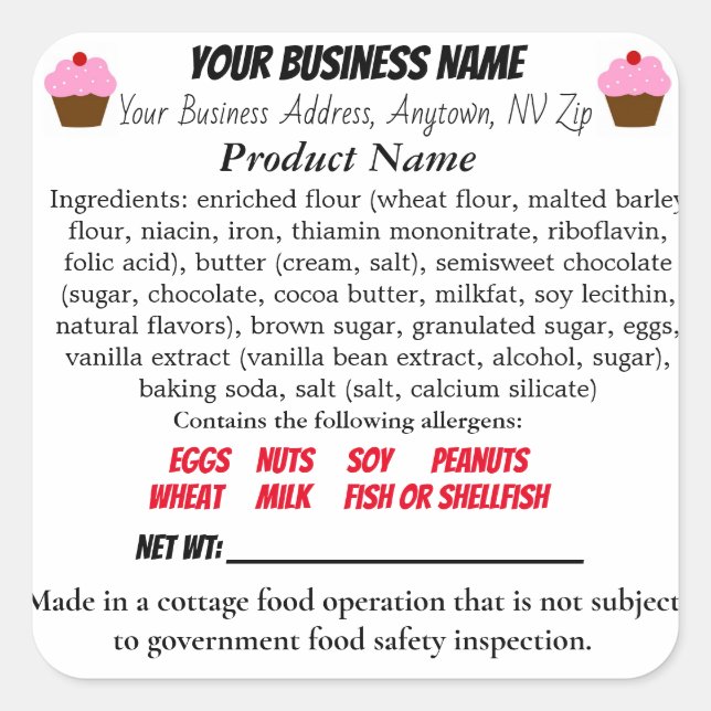 Nevada Cottage Law étiquette alimentaire autocolla (Devant)