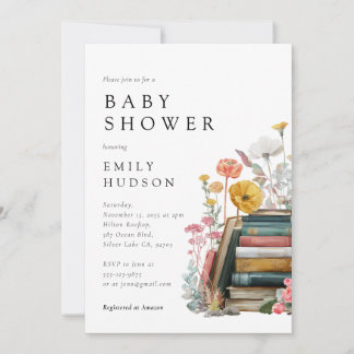 New Chapter Floral Books Baby Shower Invitation