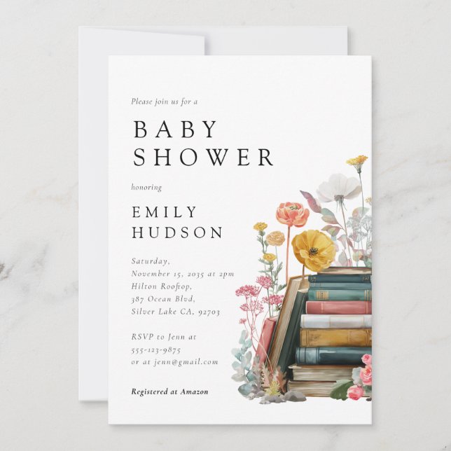 New Chapter Floral Books Baby Shower Invitation (Devant)