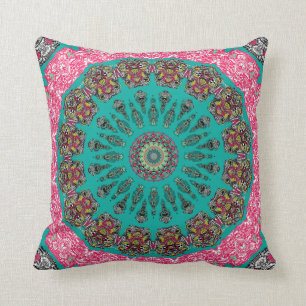 New City Kaleidoscope Turquoise et Fuchsia Coussin
