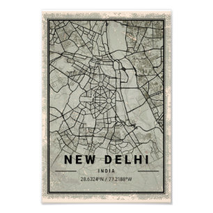 New delhi india map print poster canvas