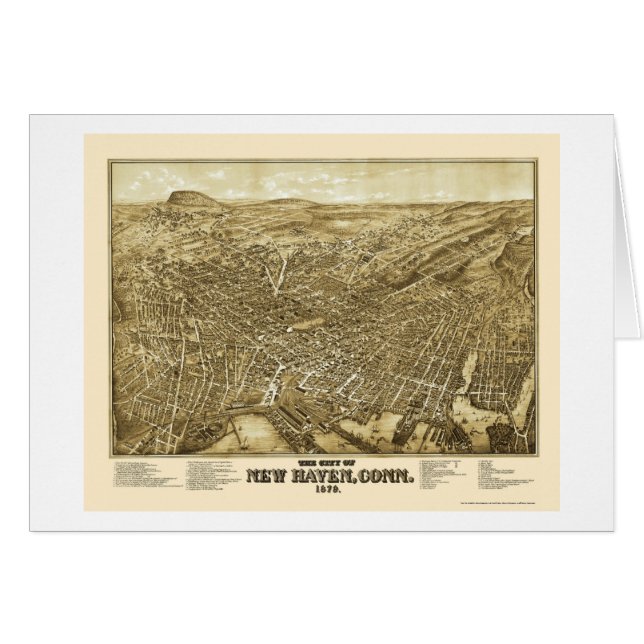 New Haven, carte panoramique de CT - 1879 (Devant horizontal)