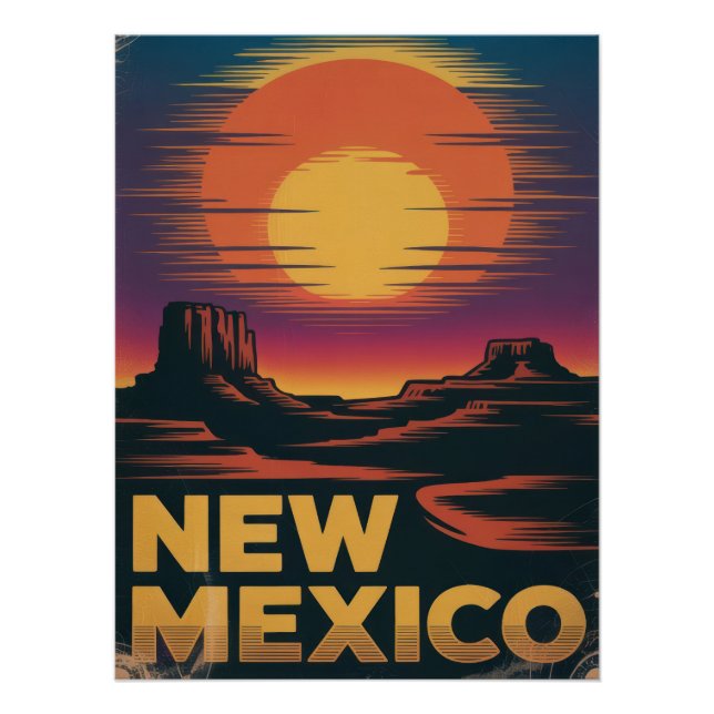 New Mexico Sunset Vintage Poster Rocky Formations (Devant)