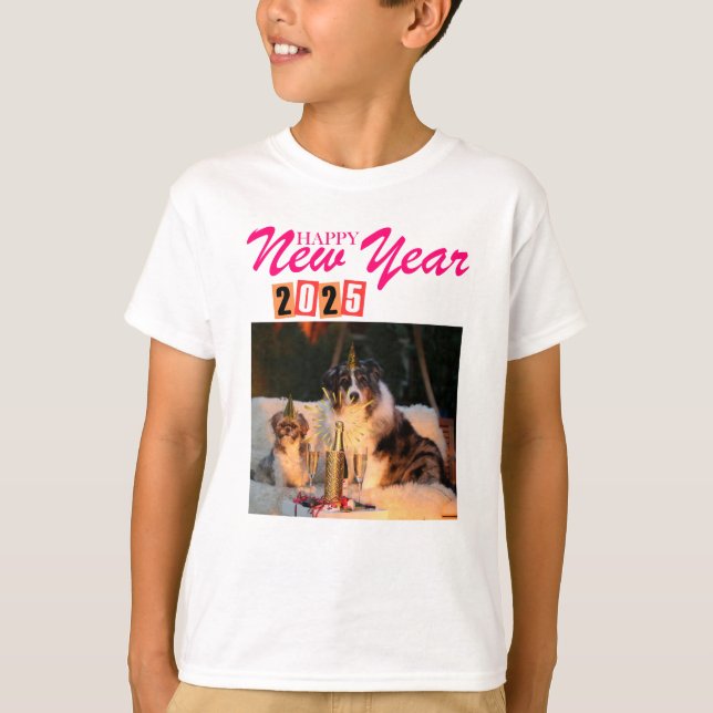 "New Year 2025 kids T-Shirt - Festive Dog Party (Devant)