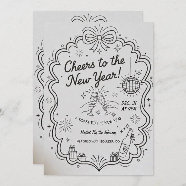 New Year 2026 Party Invitation Printable (Devant / Derrière)
