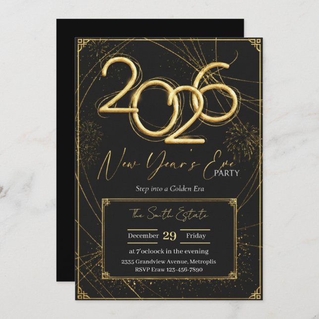 New Year 2026 Party Invitation Printable (Devant / Derrière)