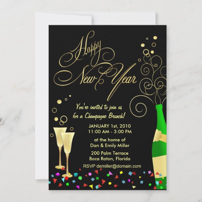 New Year Party Invitations - Champagne Brunch (Devant)