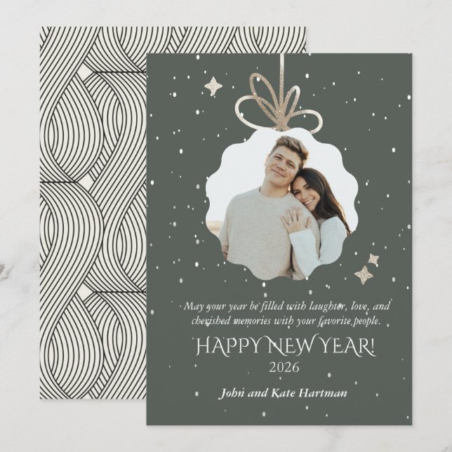 New Years Dark Holiday Green with Photo  (Devant / Derrière)