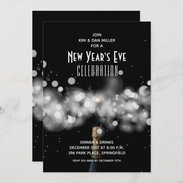 New Year's Eve Champagne Sparkler Invitations (Devant / Derrière)