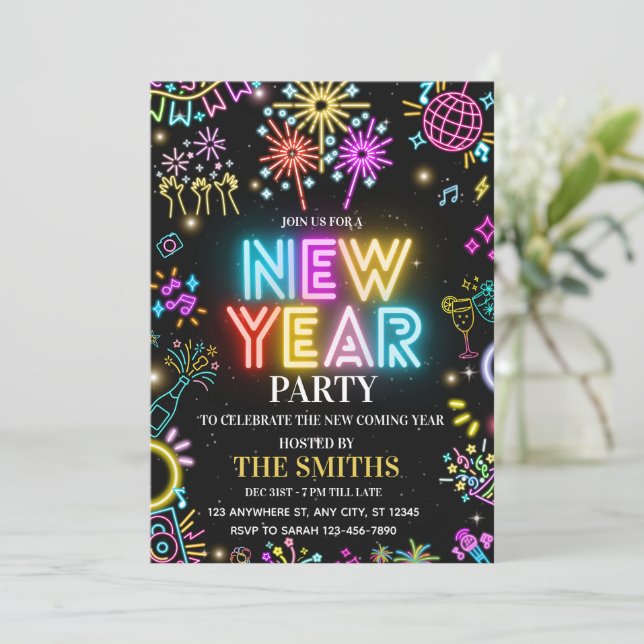 New Years Party invite, Glow NYE invitation (Debout devant)