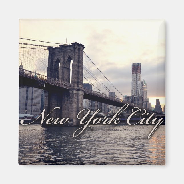 New York Brooklyn Bridge Sunset Magnet (Devant)