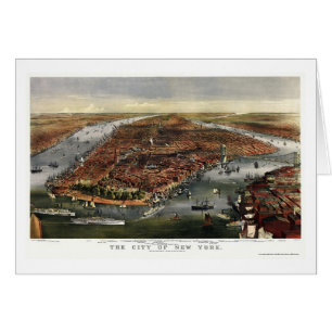 New York, carte panoramique de NY - 1870