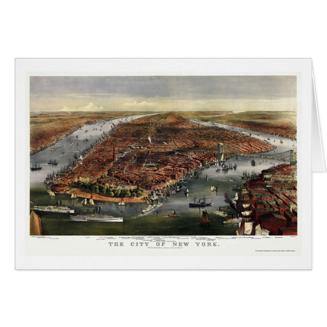New York, carte panoramique de NY - 1870 (Devant horizontal)