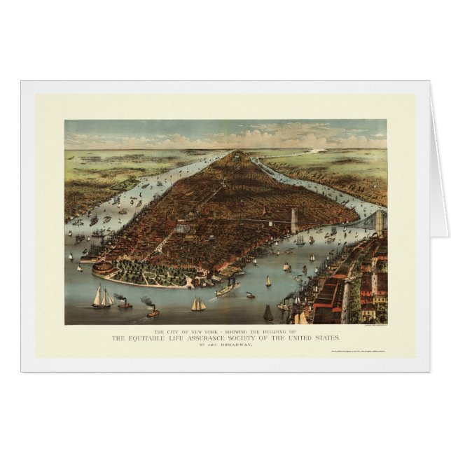 New York, carte panoramique de NY - 1883 (Devant horizontal)