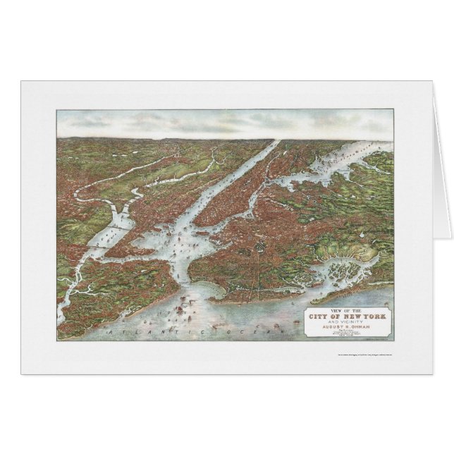 New York, carte panoramique de NY - 1907 (Devant horizontal)