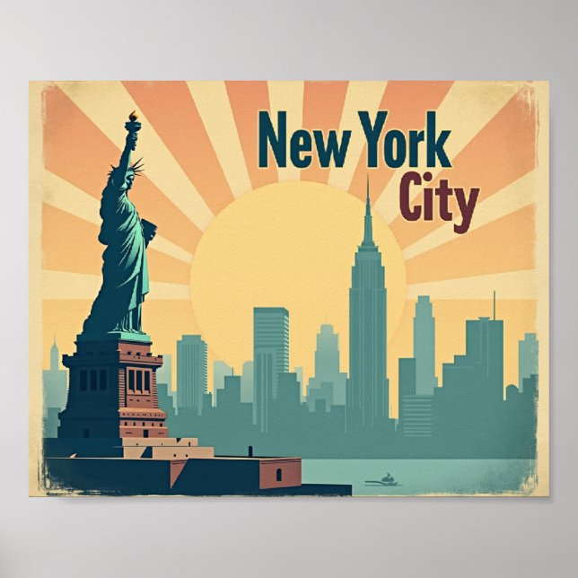 New York City –  10"x8" Art Deco Skyline Poster  (Devant)
