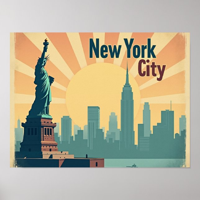 New York City –  16"x12" Art Deco Skyline Poster (Devant)