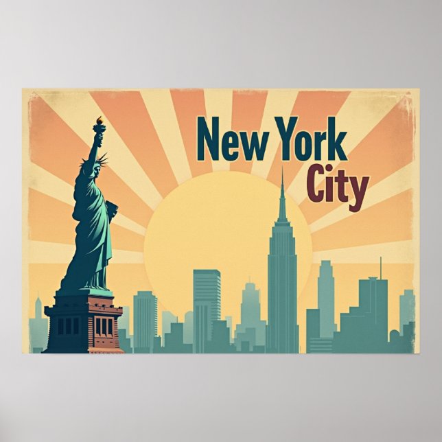 New York City –  24"x16" Art Deco Skyline Poster (Devant)