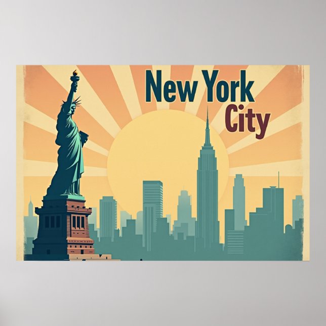 New York City –  30"x20" Art Deco Skyline Poster (Devant)