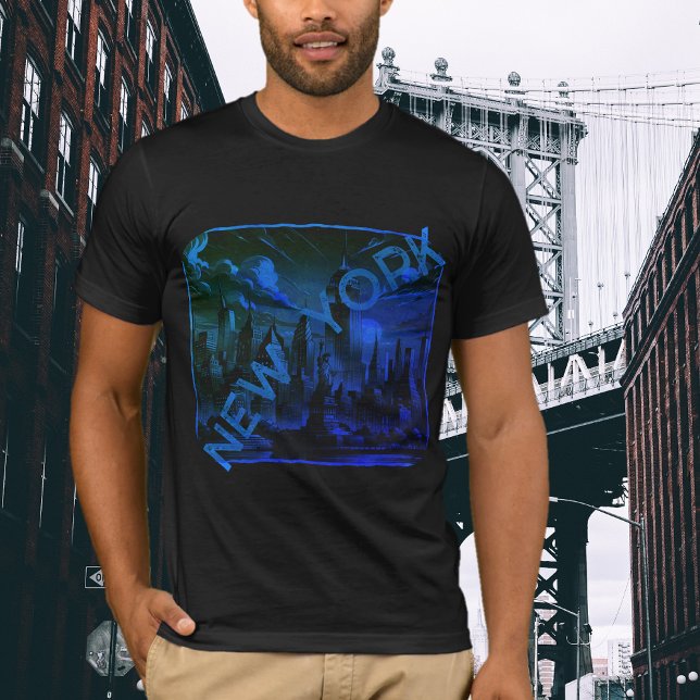 New York City Black Blue Nom Graphic T-Shirt (Créateur téléchargé)