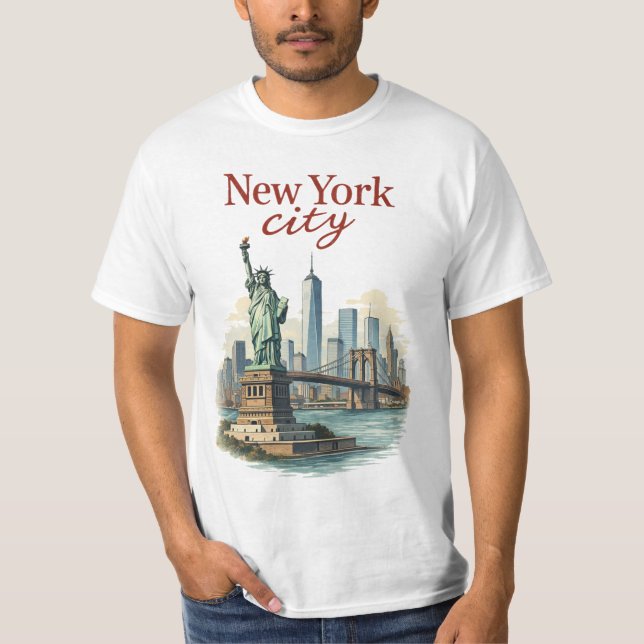New York City – Iconic Statue & Skyline T-Shirt (Devant)