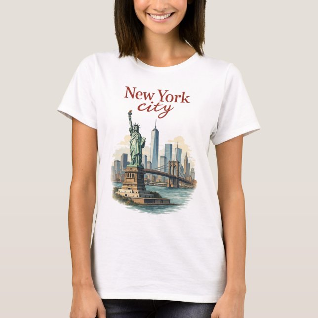 New York City – Iconic Statue & Skyline T-Shirt (Devant)