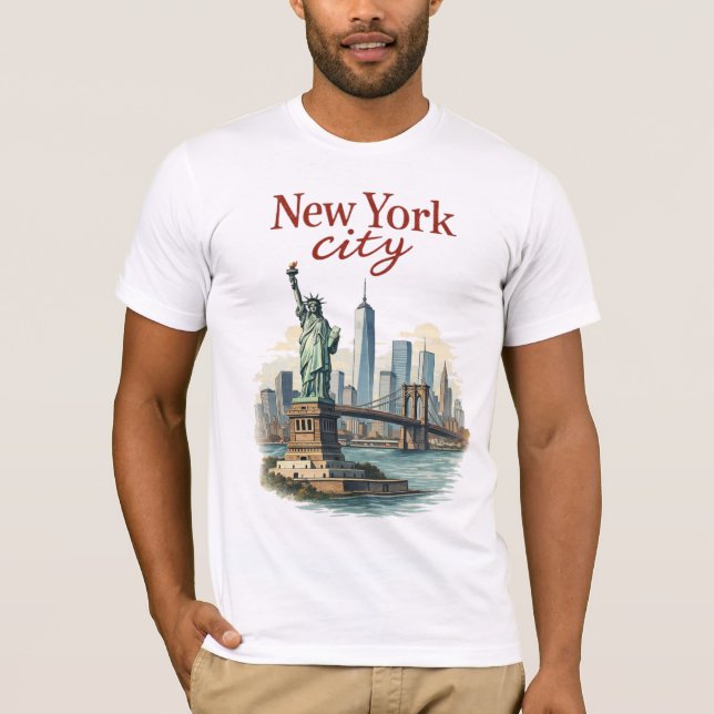 New York City – Iconic Statue & Skyline T-Shirt (Devant)