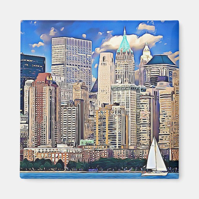 New York City Manhattan Skyline Sailboat Magnet (Devant)