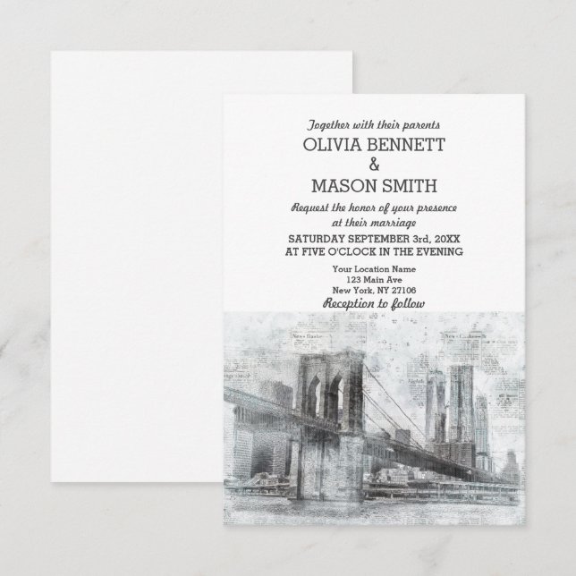 New York City Skyline Brooklyn Faire-part de maria (Devant / Derrière)