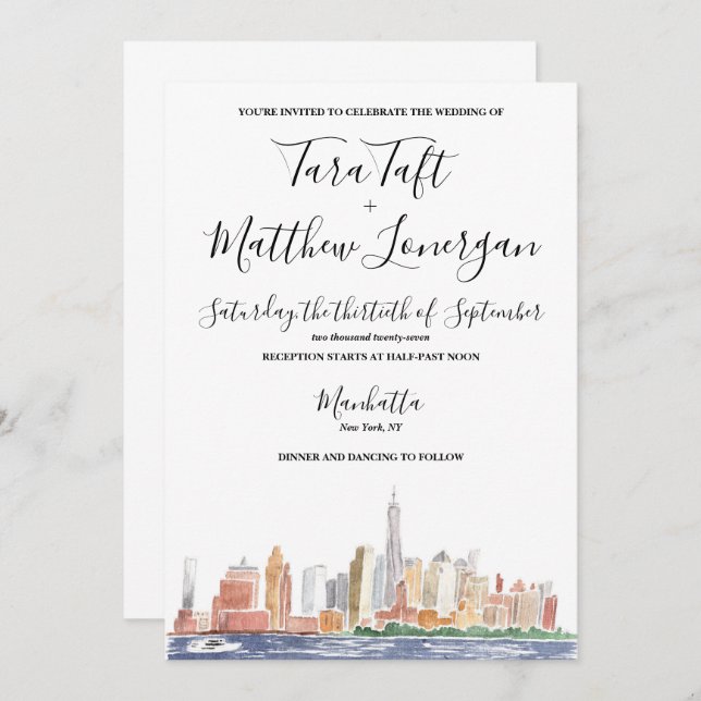 New York City Watercolor Wedding Invitation (Devant / Derrière)