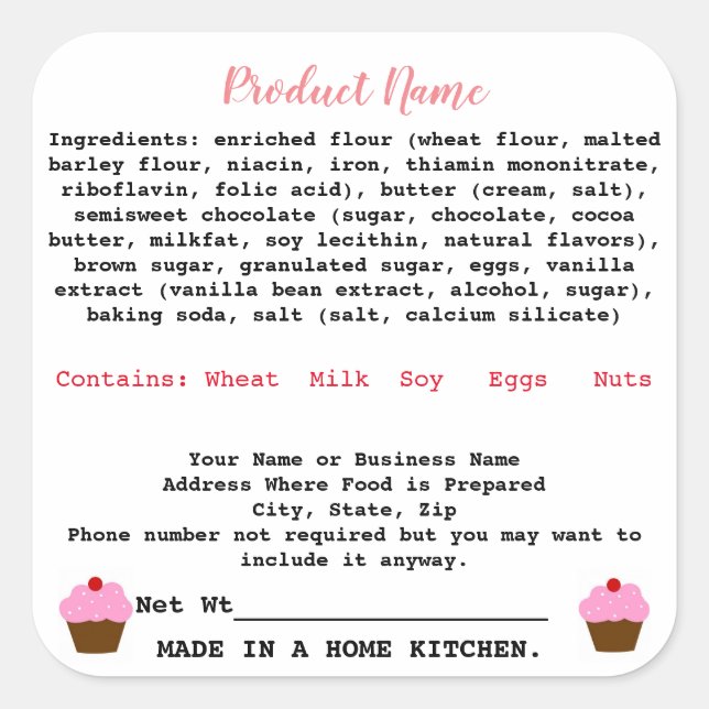 New York Cottage Food Law Étiquette home boulanger (Devant)