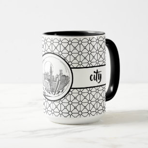 New York Elégant Motif Black Ringer 15oz Mug