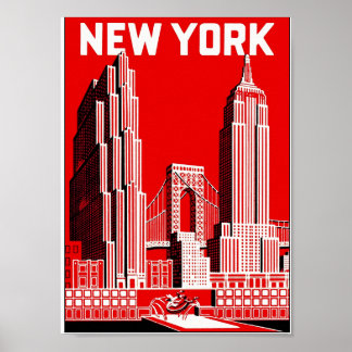 New York en rouge, affiche Vintage voyage