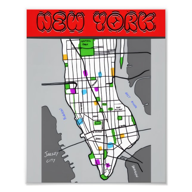 New York Minimalist Map Poster Black & White City (Devant)