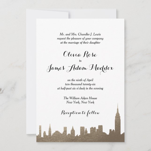 New York New York Faux Gold Invitation (Devant)