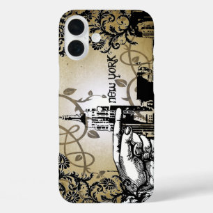 New York Skyline Damask Burnt Vines coque iphone