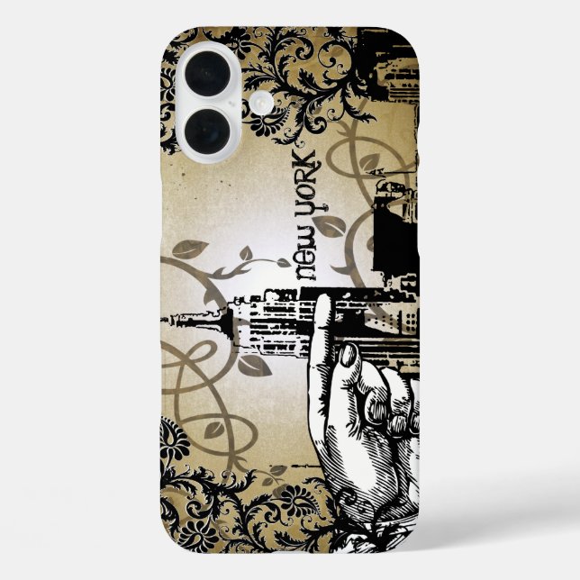 New York Skyline Damask Burnt Vines coque iphone (Verso)