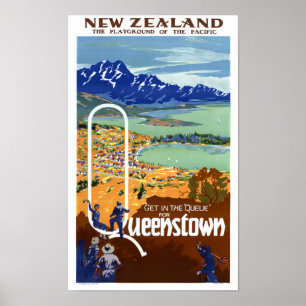 New Zealand Queenstown Vintage Travel Poster