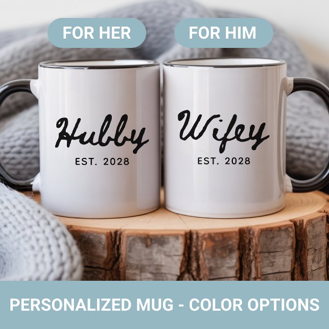 Newlyweds Mug Sets, Personalized Wedding Gift (Engagement gifts for couples, Wedding gifts for bride and groom, Wifey and Hubby matching mugs)