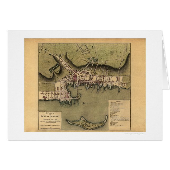 Newport, carte de ville de RI - 1777 (Devant horizontal)